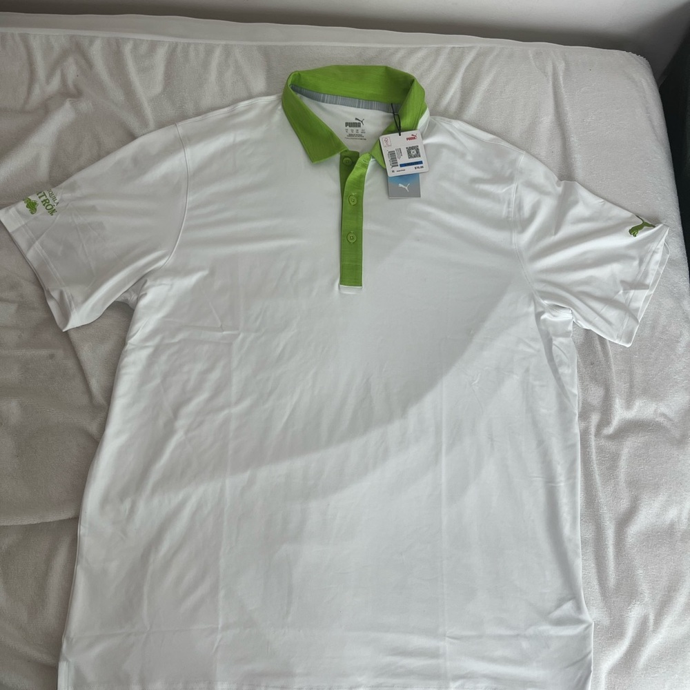 Puma Men's Polo Shirt in White and Lime Green